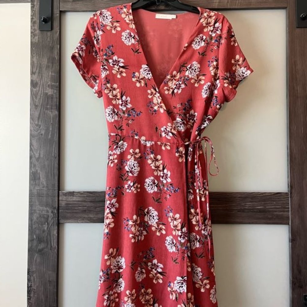 Lush - Maroon Floral Print Wrap Dress